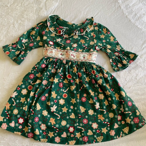 Vintage Festive  gingerbread Green Holiday Dress with Ruffle Details size 3 - Picture 1 of 6